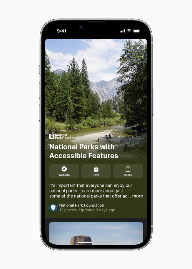 iPhone ekran?nda ?imdi Apple Harita uygulamas?nda sunulan, National Park Foundation’?n haz?rlad??? yepyeni “Park Access for All” rehberi g?steriliyor.