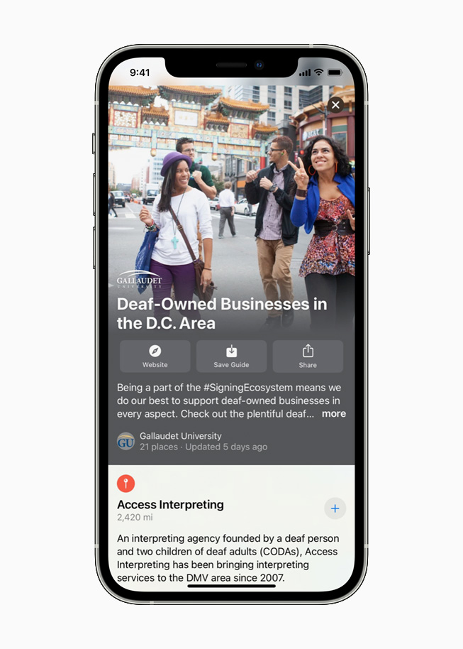 iPhone 12 Pro’da, Apple Harita uygulamas?ndaki Gallaudet University rehberleri g?steriliyor.