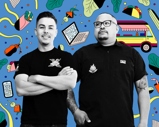Portraits of Se?or Sisig CEO Evan Kidera (left) and vice president Gil Payumo.