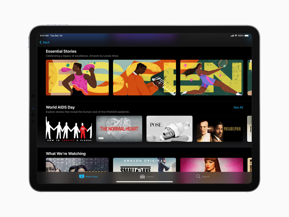 11 in? iPad Pro’da Apple TV uygulamas?ndan Dünya AIDS Günü koleksiyonu.
