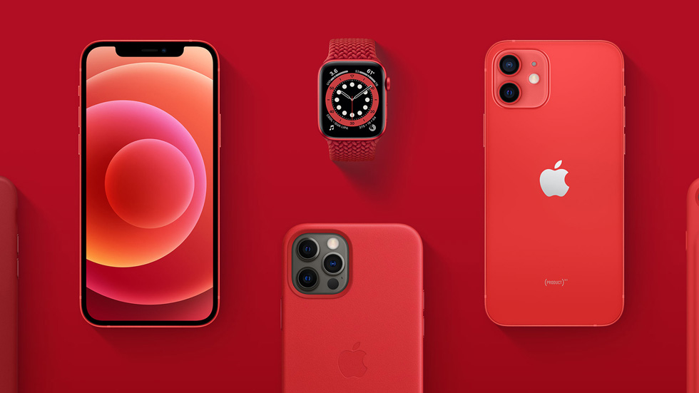 Apple iPhone 12 (PRODUCT) RED, iPhone 12 Pro, Apple Watch Series 6 (PRODUCT) RED ve iPhone 12 mini (PRODUCT) RED. 