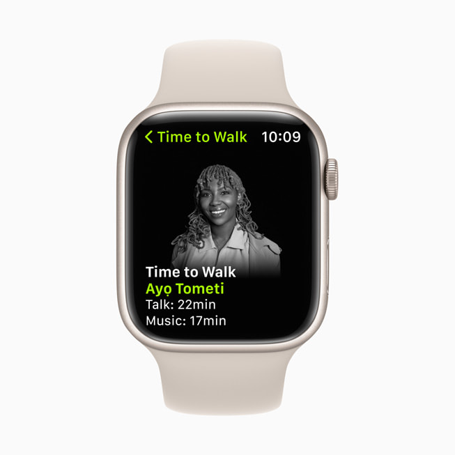 Ay? Tometi Time to Walk episode displayed on Apple Watch.