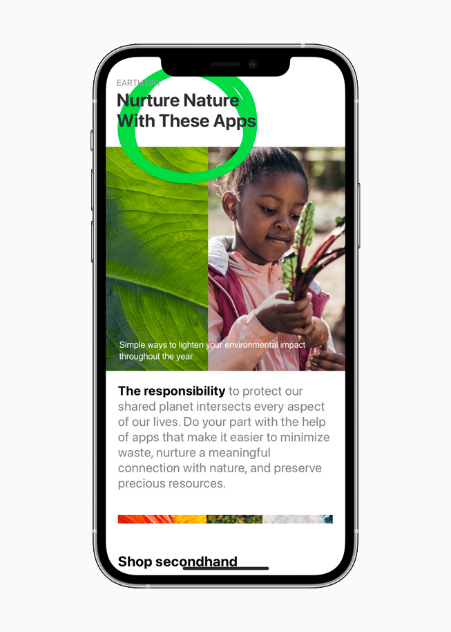 iPhone 12 Pro'da App Store’daki ?evre bilin?li uygulamalar g?steriliyor. 