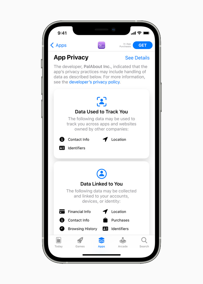 iPhone 12’de g?rüntülenen App Store gizlilik de?eri etiketi. 