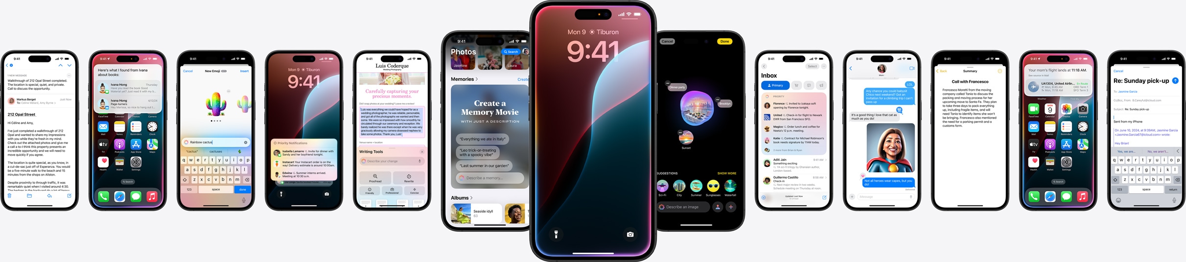 Apple Intelligence ?zelliklerini g?steren birden fazla iPhone’un sabit g?rüntüsü.