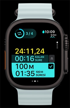 Apple?Watch Ultra 2’de ?zel Antrenmanlar ekran?nda zamanlanm?? bir ana evre aral??? g?steriliyor.