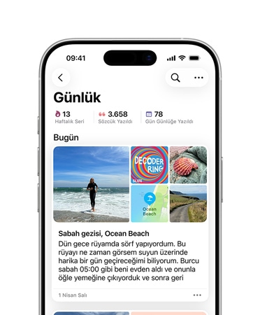 ?nden g?rünen iPhone 16’n?n ekran?nda Günlük uygulamas? g?rülüyor