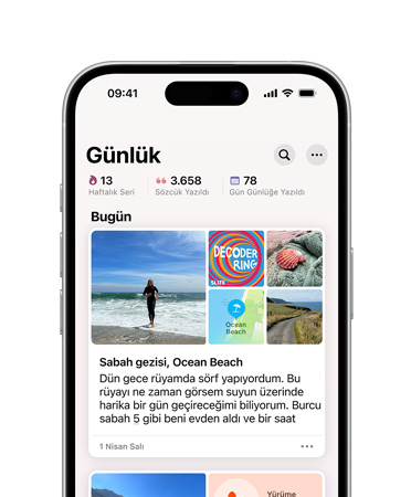 ?nden g?rünen iPhone 16’n?n ekran?nda Günlük uygulamas? g?rülüyor