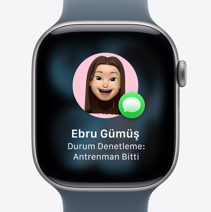 Apple Watch Series 11, Durum Denetleme istemi, bir arkada??n antrenman?n? bitirdi?ini g?steren bildirim.