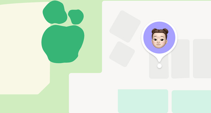 在地圖上露出一個(gè)孩子的 Memoji，標(biāo)示出她所在的位置。