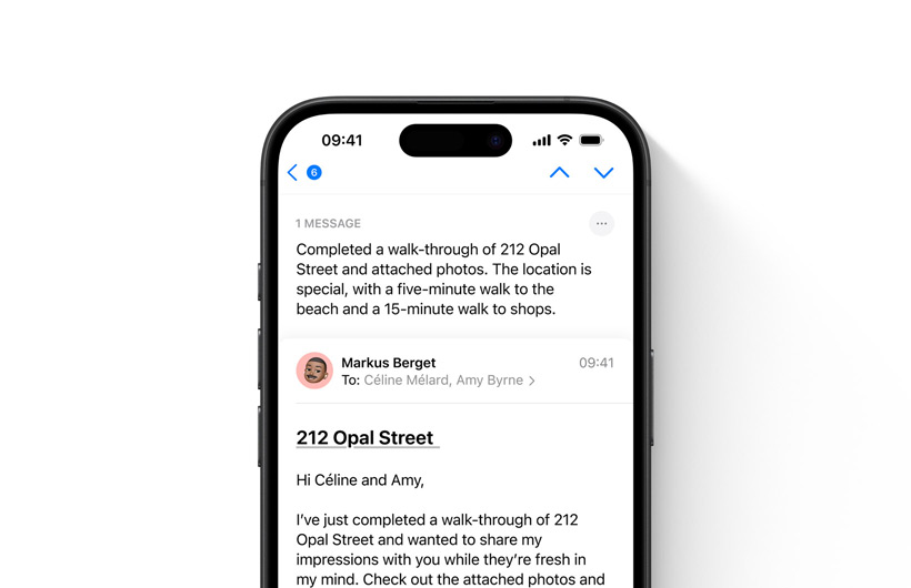 An email in the Mail app is shown with a summary you can read at the top.