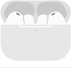 Dessin des AirPods Pro 3 dans l’étui de recharge MagSafe (USB-C), extérieur arrondi de l’étui, voyant d’alimentation à DEL, couvercle de l’étui ouvert, largeur en millimètres et en pouces