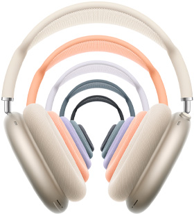 AirPods Max, over ear-h?rlurar, lila, ?ronkudde, teleskoparmar, bygel