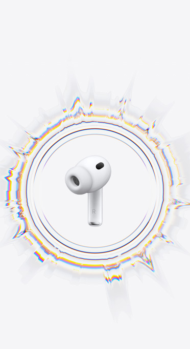 AirPods Pro 3, omgivna av en cirkul?r ljudv?g