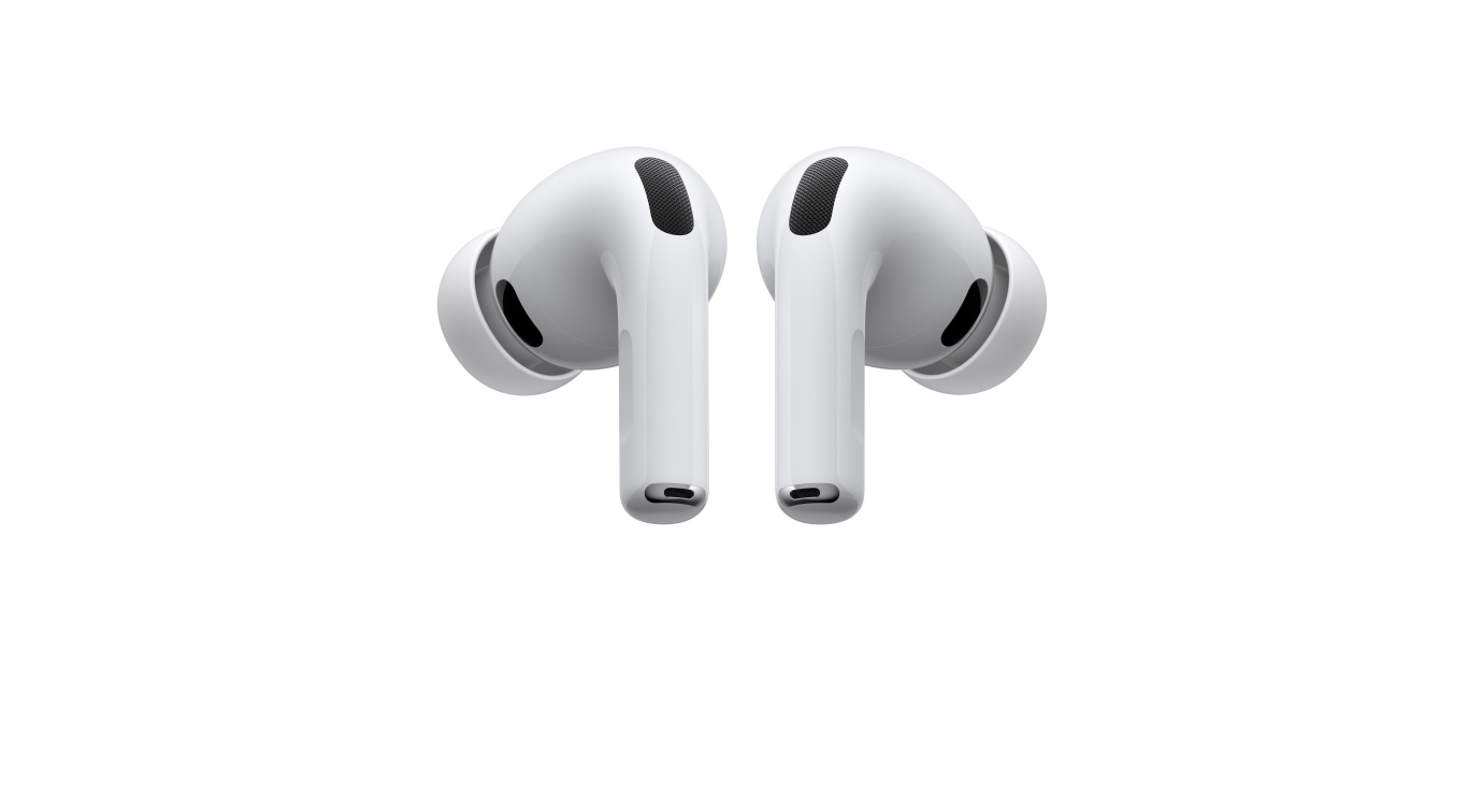 AirPods Pro 3, tr?dl?sa h?rlurar, v?nster och h?ger ?ronsn?cka, vita, ?rontoppar i silikon
