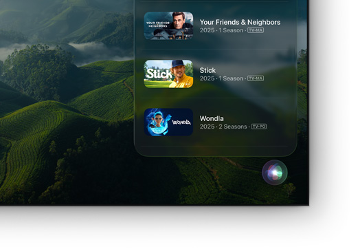 A flat screen television showing list of Apple TV+ movies and shows