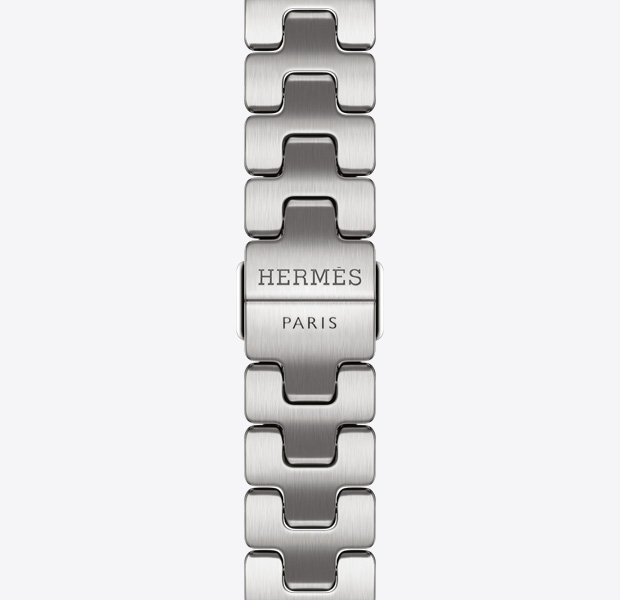 Correa Grand H Fin del Apple Watch Hermès Series 11, color Satiné, logotipo de Hermès grabado en la hebilla