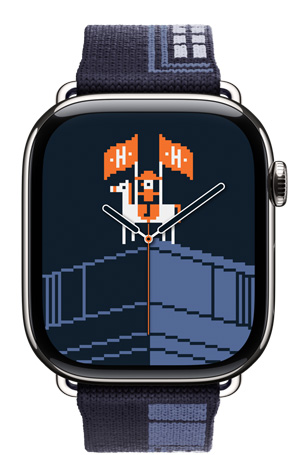 Apple Watch Hermès Series 11, caja de titanio, color plata, correa Faubourg Party y esfera Fiesta en Hermès Faubourg