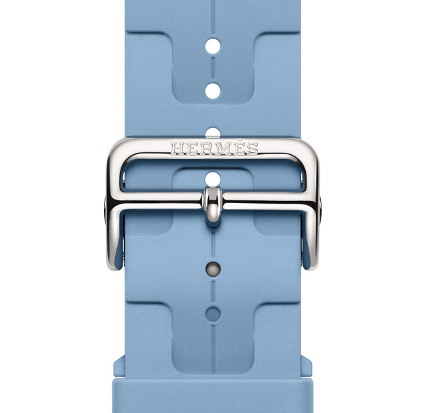 Correa Kilim, Apple Watch Hermès Series 11, color Bleu Pastel, logotipo de Hermès grabado en la hebilla en plata