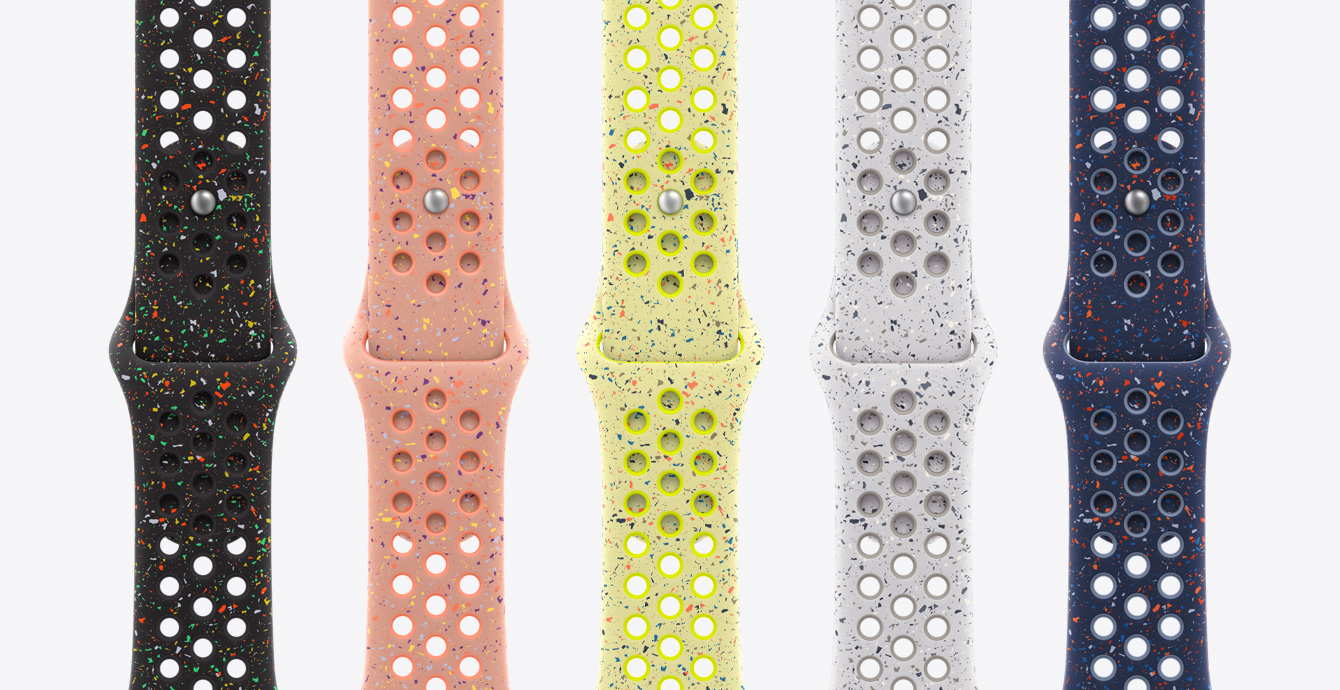 Farver p? Nike Sportsrem: Midnight Black, Alpenglow Pink, Volt Splash, Veiled Grey, Blue Ribbon