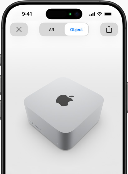 Aper?u du Mac Studio en réalité augmentée sur iPhone