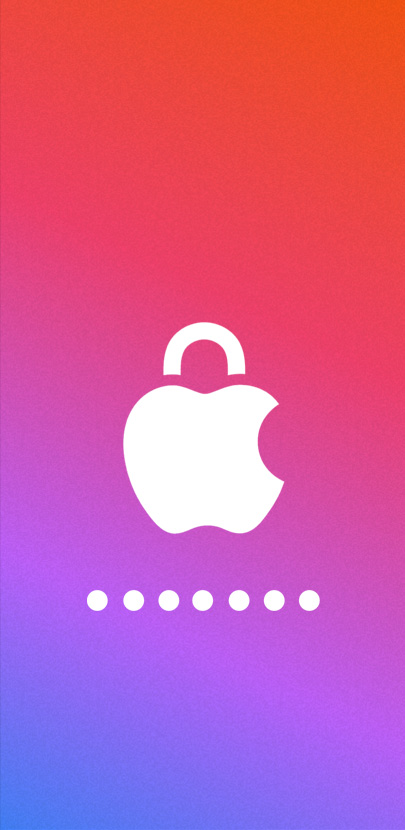 Ein ver?ndertes Apple Logo stellt ein gesperrtes Schloss dar. Punkte darunter symbolisieren ein verborgenes Passwort.