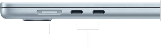MacBook Air, fermé, c?té gauche, montrant le port MagSafe et deux ports Thunderbolt