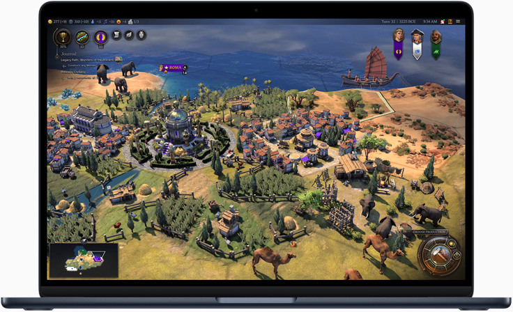 écran de MacBook Air affichant un jeu pour montrer les capacités de la puce M4