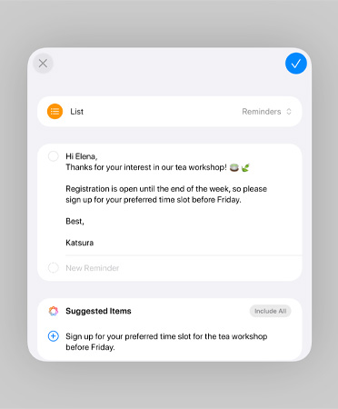 List in the Reminders app with smart reminders and suggested tasks