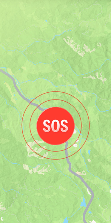 N?d-SOS vist hen over en vej i Apples Kort-app.