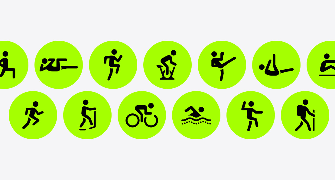 Symboler for de tilg?ngelige tr?ningstyper i appen Tr?ning