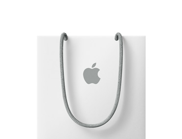 Hvid Apple-pose med gr?t h?ndtag og gr?t Apple-logo i midten