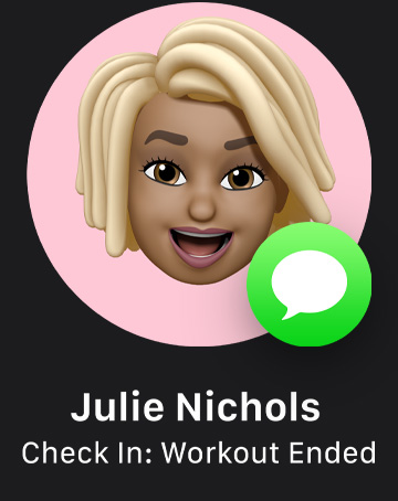 En memoji med ikonen f?r Meddelanden som visar en avst?mning