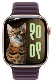 Zifferblatt mit dem Foto einer Katze mit benutzerdefinierter Zeitgr??e und Schrift auf der Apple Watch