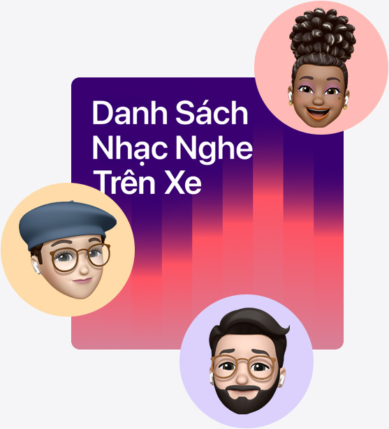 ?nh bìa t? m?t playlist c?ng tác có tên Danh Sách Nh?c Nghe Trên Xe ???c bao quanh b?i các memoji
