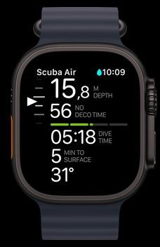 ?ng d?ng Oceanic+ hi?n th? trên Apple Watch Ultra 2.
