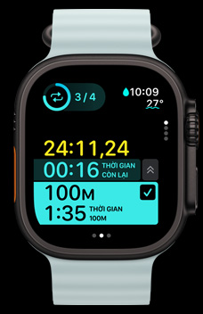 Apple Watch Ultra 2 hi?n th? qu?ng th?i gian ?? ??t cho ho?t ??ng t?p luy?n d??i d?ng m?t ph?n c?a Bài T?p Tùy Ch?nh.