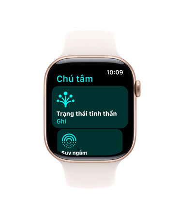Apple Watch Series 10, Day ?eo Th? Thao màu tr?ng, m?t tr??c, giao di?n ng??i dùng hi?n th? n?i dung Chú Tam, Tr?ng Thái Tinh Th?n, B?n Ghi