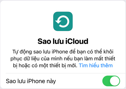 Màn hình hi?n th? d? li?u s? d?ng Sao L?u iCloud